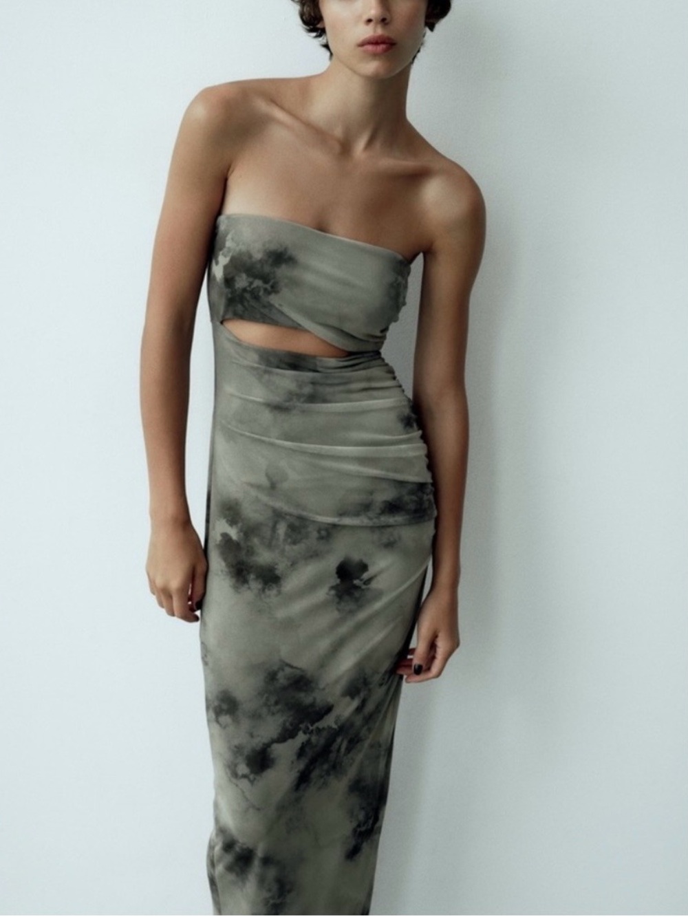 #24 Zara Strapless Cut Out Tulle Midi Dress Size L - Picture 2 of 12